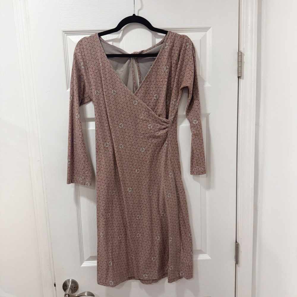 Patagonia Womens Organic Cotton Geometric Print Faux Wrap Long Sleeve Dress L‎